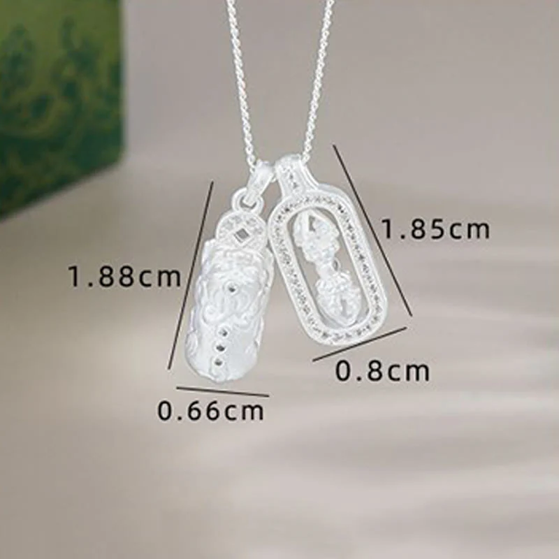 Buddha Stones 925 Sterling Silver Mini PiXiu Dorje Vajra Wealth Necklace Pendant