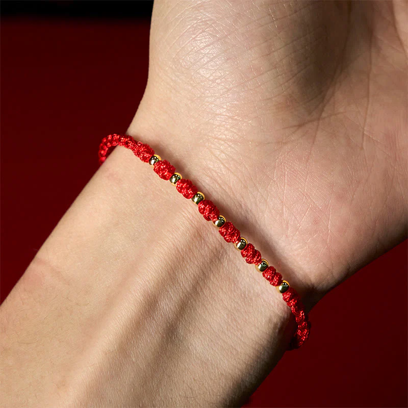 Buddha Stones 925 Sterling Silver Plated Gold Beads Red String Braided Protection Bracelet