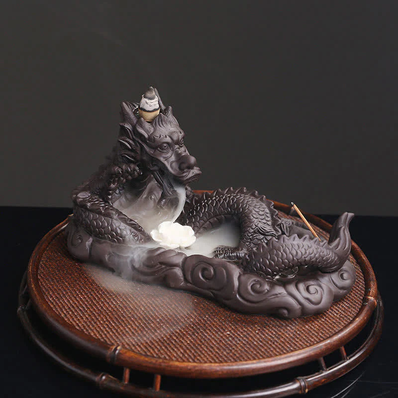 Buddha Stones Dragon Playing Ball Flower Protection Incense Burner Decoration