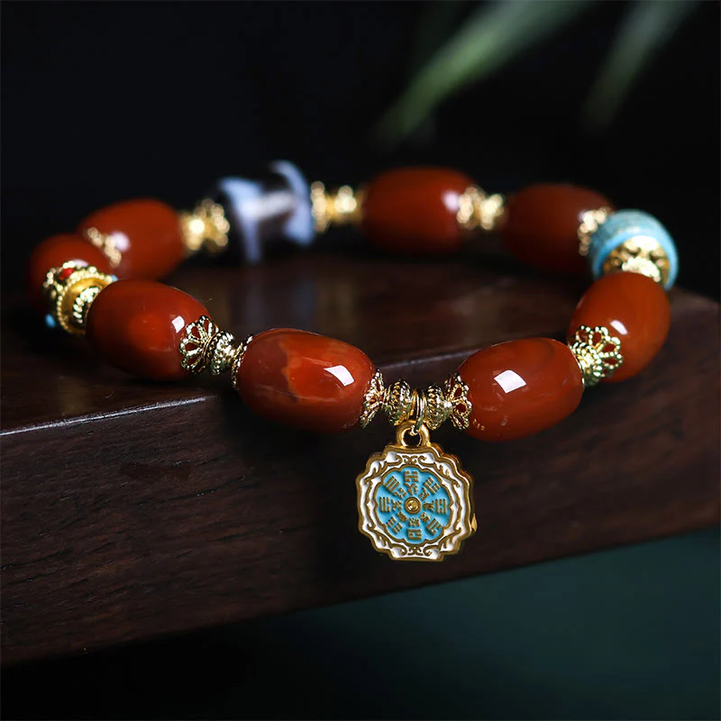 Buddha Stones Natural South Red Agate Bagua Dzi Bead Power Bracelet
