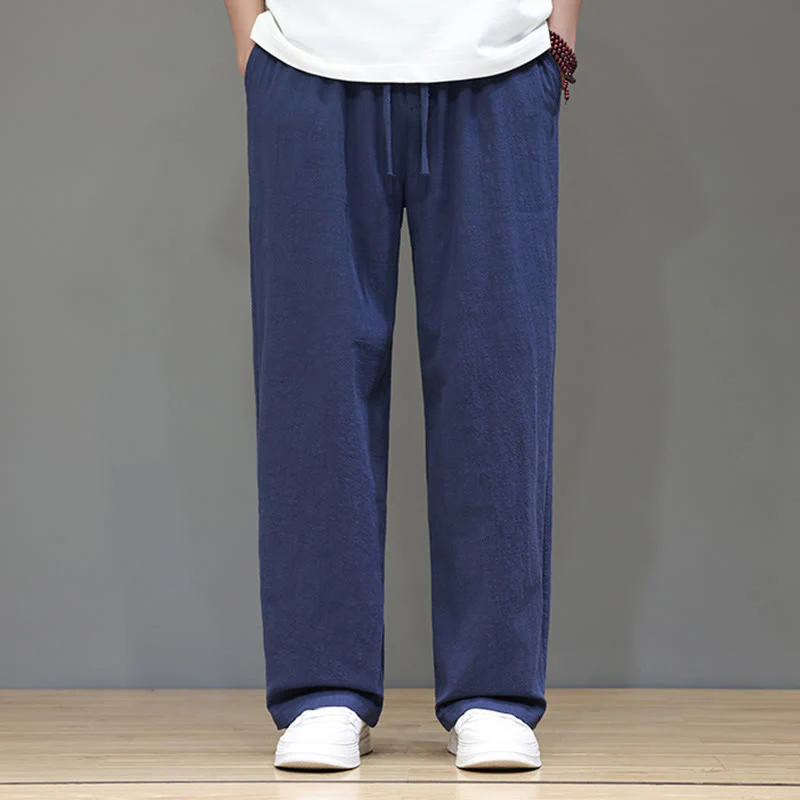 Buddha Stones Summer Men's Linen Straight Leg Pants With Pockets