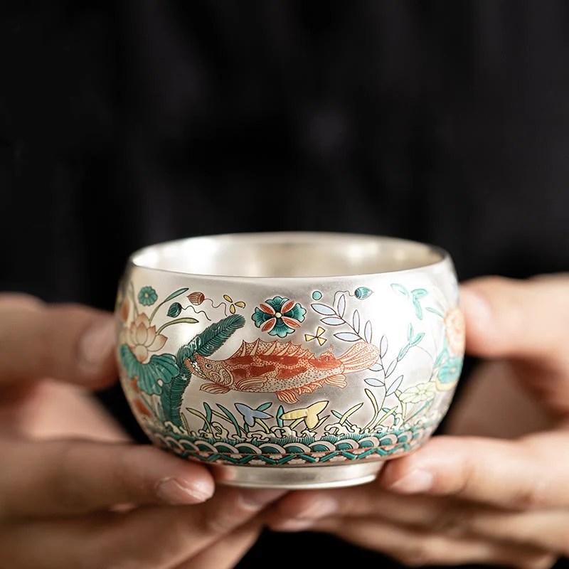 Buddha Stones Fish Lotus Seaweed Valley Mountains Pine Tree Dragon Teacup Kung Fu Tea Cup With Gift Box