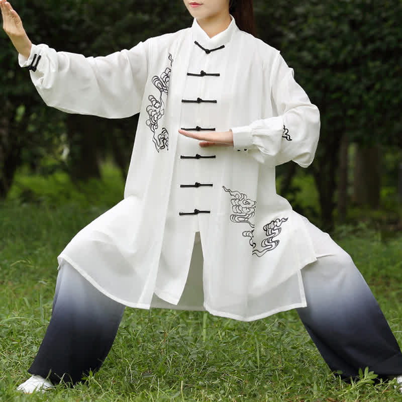 Buddha Stones Auspicious Clouds Gradient Meditation Prayer Spiritual Zen Tai Chi Qigong Practice Women's Clothing Set