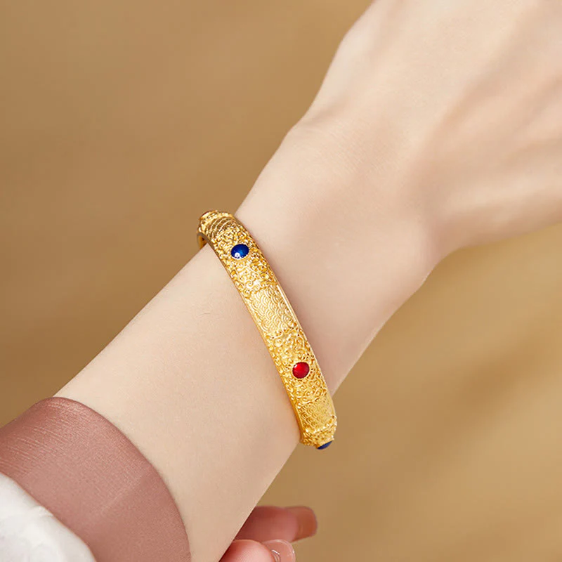 Buddha Stones 925 Sterling Silver Golden Auspicious Clouds Hollow Design Protection Bracelet Bangle 2.20 IN (56 MM)