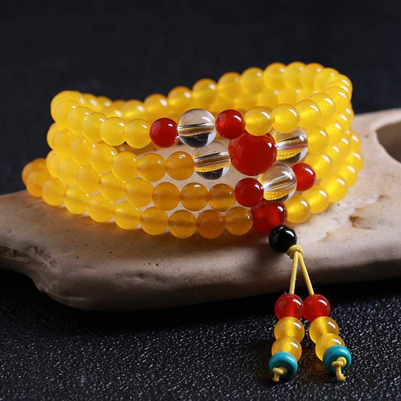 Buddha Stones 108 Mala Beads Yellow Chalcedony Harmony Bracelet