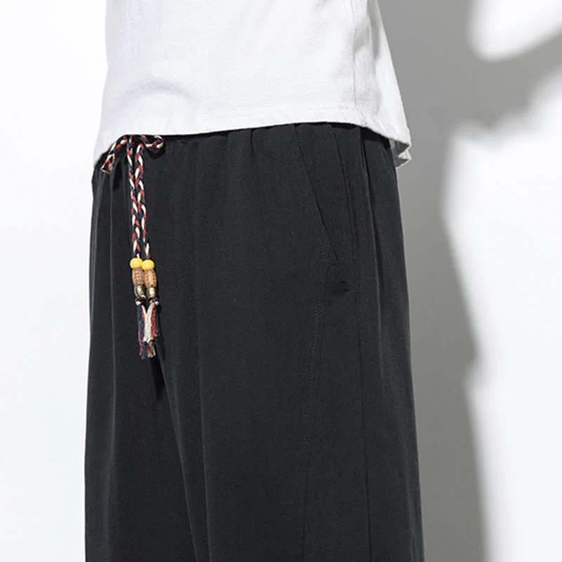 Buddha Stones Casual Summer Drawstring 7-8 Length Linen Men's Harem Pants With Pockets