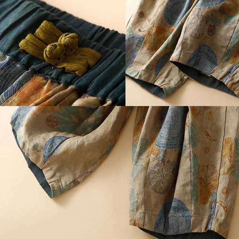 Buddha Stones Retro Casual Chinese Frog-Button Design Women's Harem Pants With Pockets