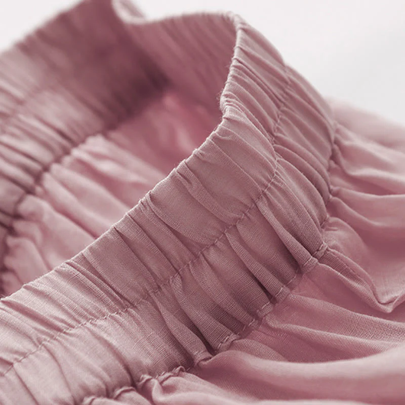 Buddha Stones Summer Embroidery Double Layer Cotton Linen Women's Wide Leg Pants With Pockets