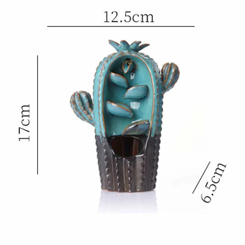Buddha Stones Cactus Ceramic Healing Backflow Smoke Fountain Incense Burner