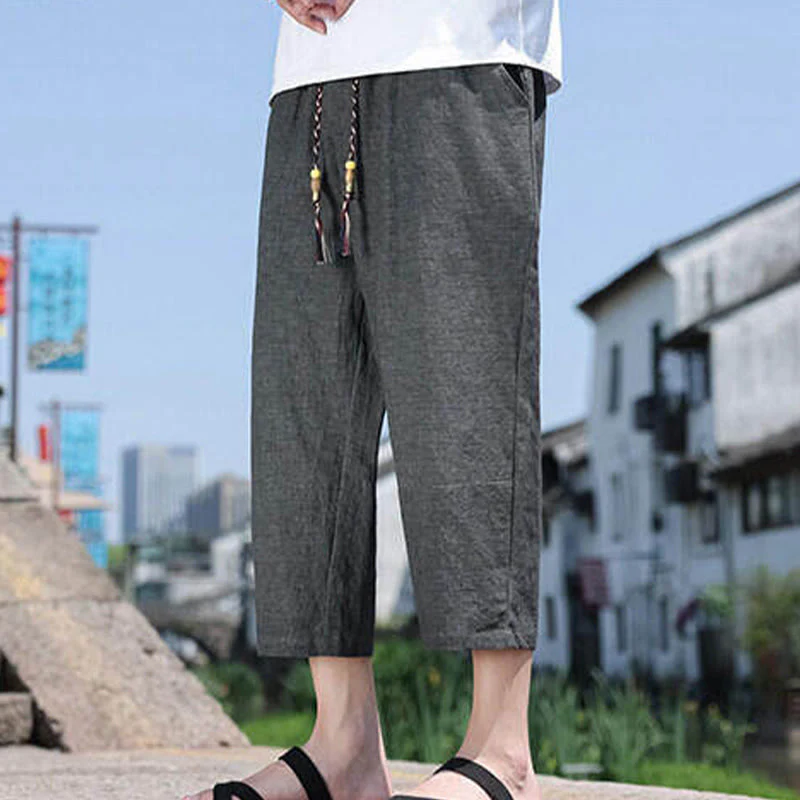 Buddha Stones Casual Woven Bead Waist Rope Men's 7-8 Length Spandex Pants With Pockets