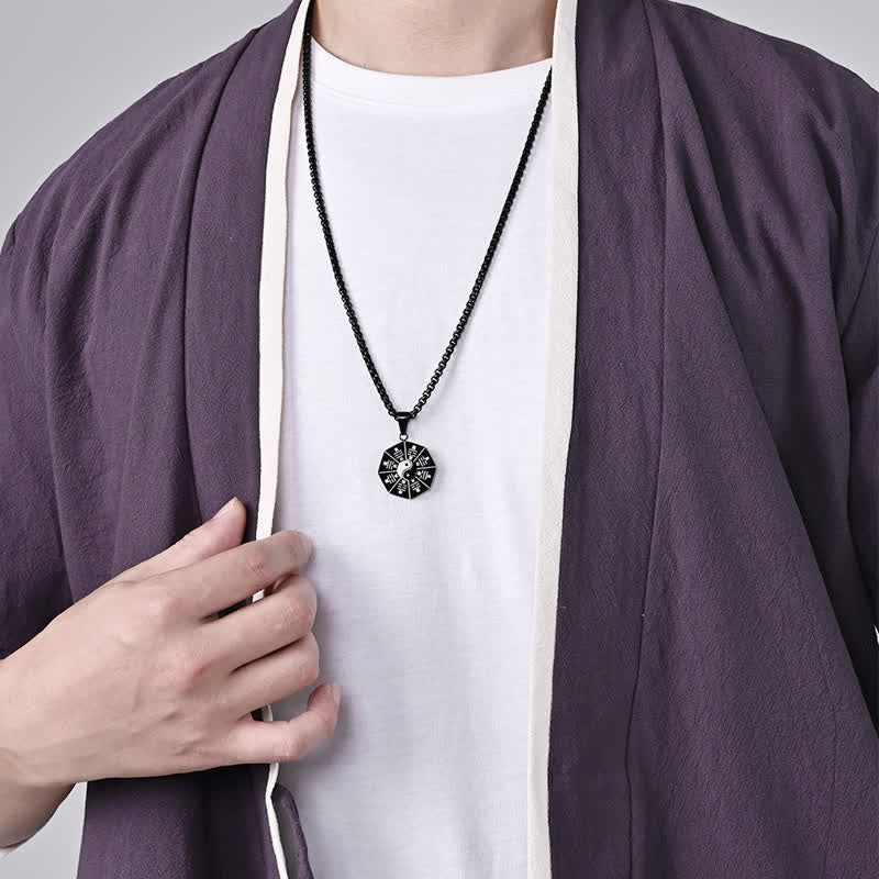 Buddha Stones Bagua Yin Yang Titanium Steel Balance Necklace Pendant