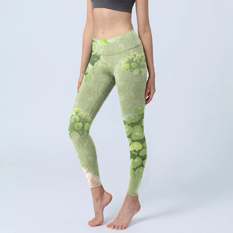 Buddha Stones Green Grapes Pink Roses Gym Leggings Women's Yoga Pants