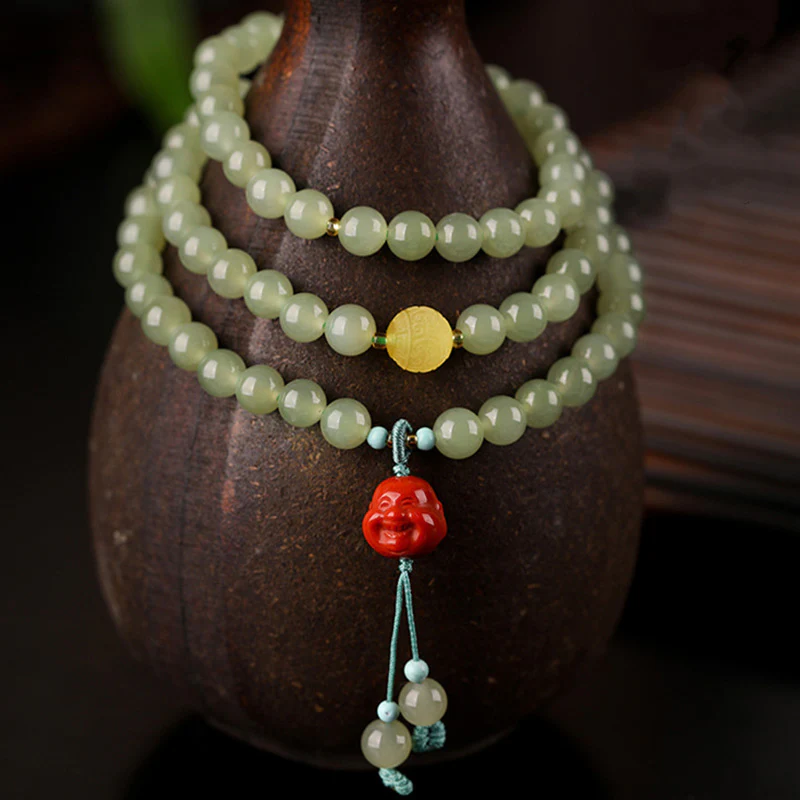 Buddha Stones Jade Red Agate Amber Laughing Buddha Prosperity Bracelet