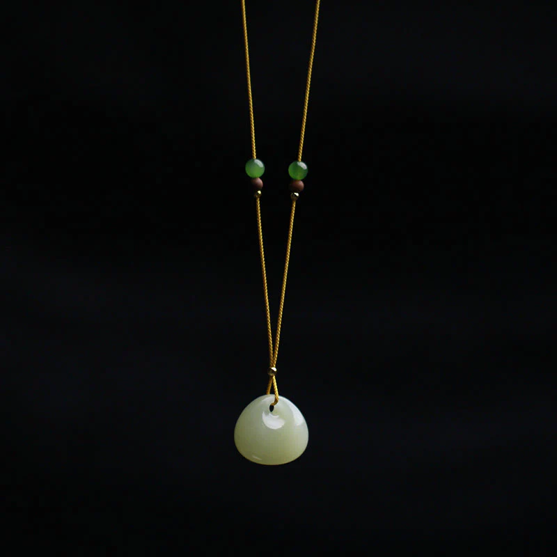 Buddha Stones Natural Hetian Jade Small Bag Pattern Prosperity String Necklace Pendant