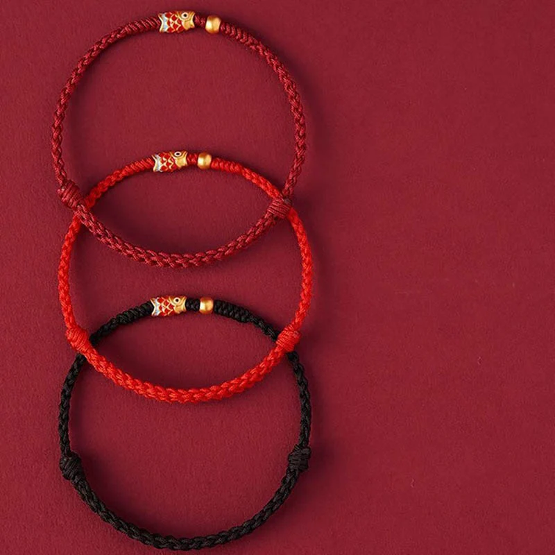 Buddha Stones 925 Sterling Silver Handmade Koi Fish Wealth Success Braided Rope Bracelet