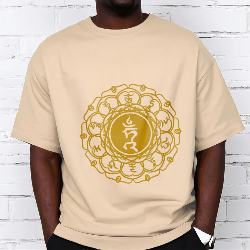 Buddha Stones Casual Hum Symbol Vishuddha Pattern Cotton Tee T-Shirt
