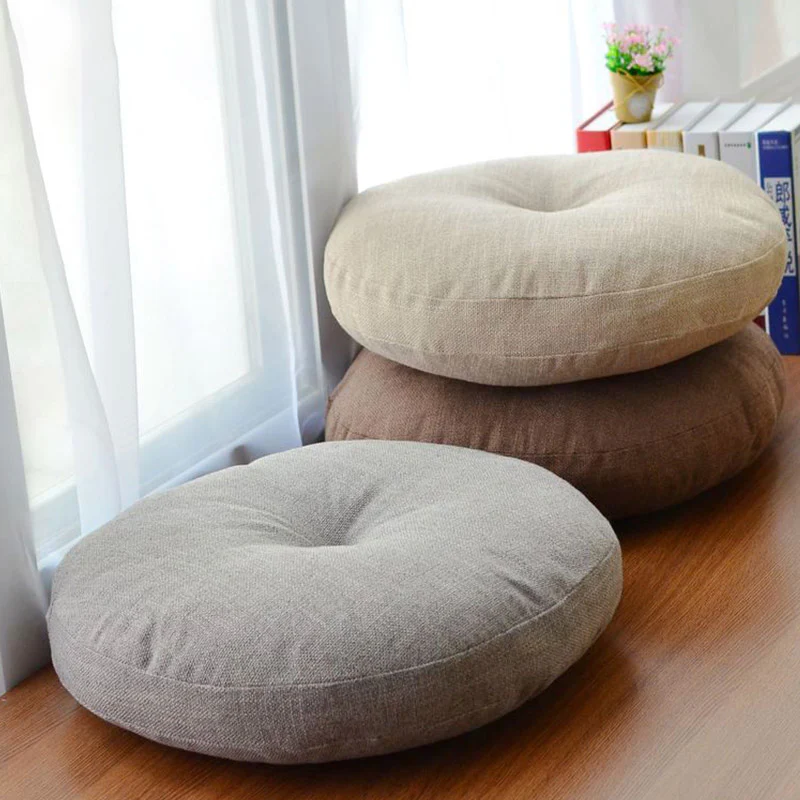 Buddha Stones Lotus Simple Pattern Linen Meditation Seat Cushion Home Living Room Decoration
