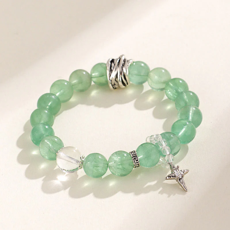 Buddha Stones Green Fluorite Beads Moon Star Peace Bracelet