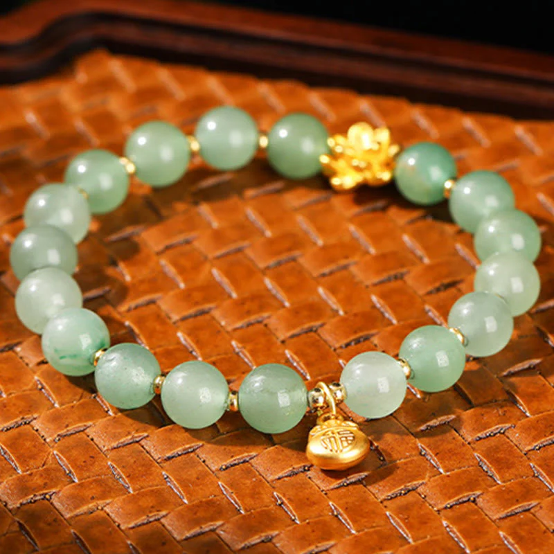 Buddha Stones Natural Jade Green Aventurine Gourd Fu Character Luck Bracelet