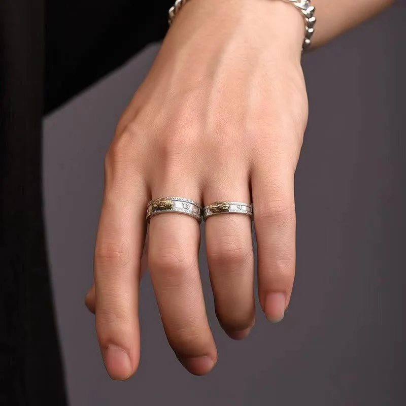 Buddha Stones PiXiu Om Mani Padme Hum Heart Sutra Luck Wealth Couple Ring