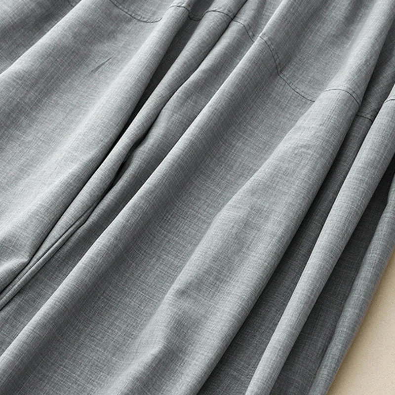 Buddha Stones Plain LightSteelBlue Women's Wide Leg Cotton Linen Pants With Pockets