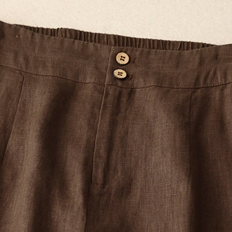 Buddha Stones Summer Casual Simple Design Linen Women's Wide Leg Pants With Zipper Pockets