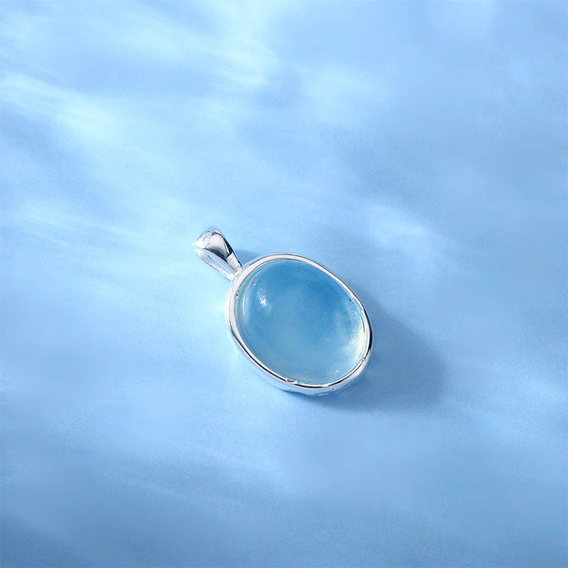Buddha Stones 925 Sterling Silver Aquamarine Healing Clavicle Chain Necklace Pendant