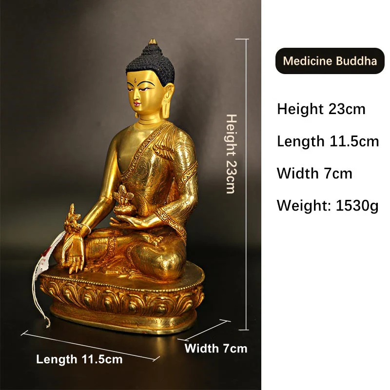 Buddha Stones Buddha Shakyamuni Medicine Buddha Compassion Copper Gold Plated Statue Decoration