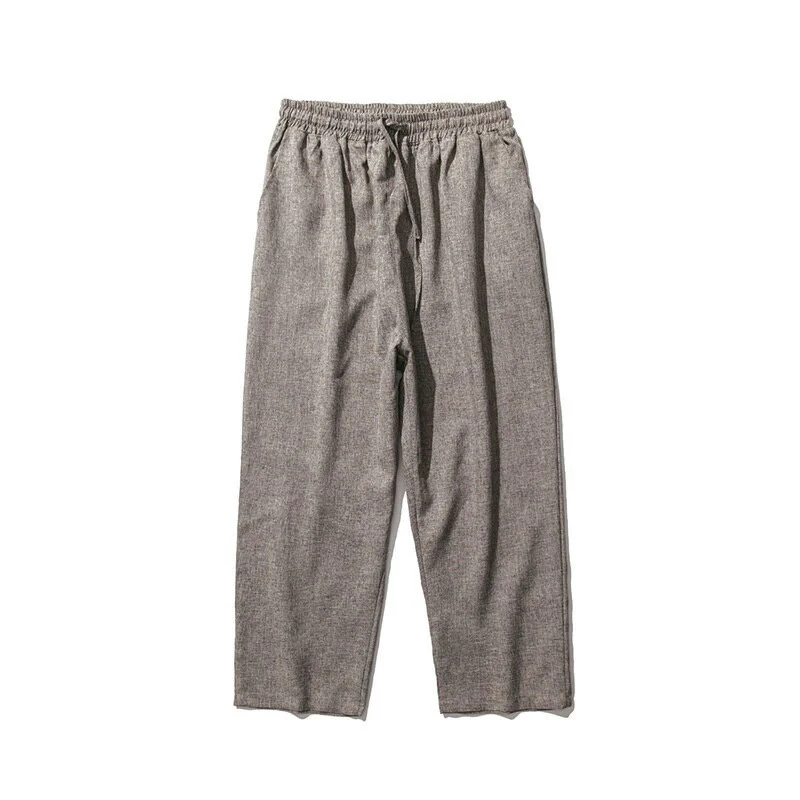 Buddha Stones Summer Plain Men's 7-8 Length Cotton Linen Pants With Pockets