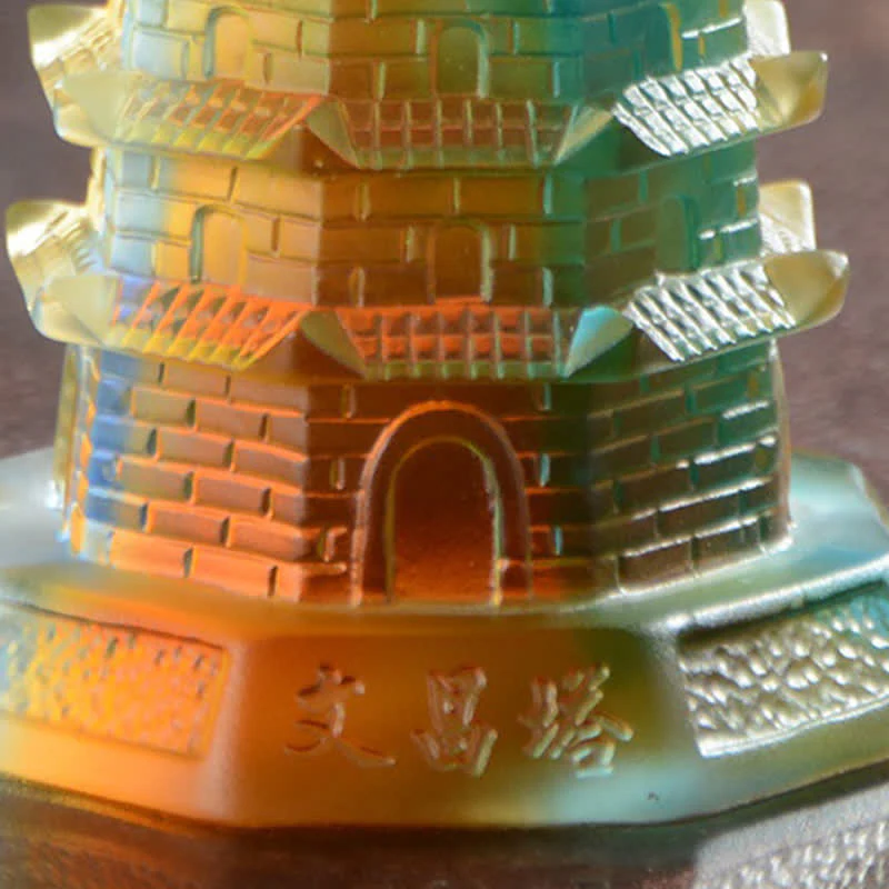 Buddha Stones Feng Shui Wenchang Tower Handmade Liuli Crystal Pagoda Art Piece Luck Home Office Decoration