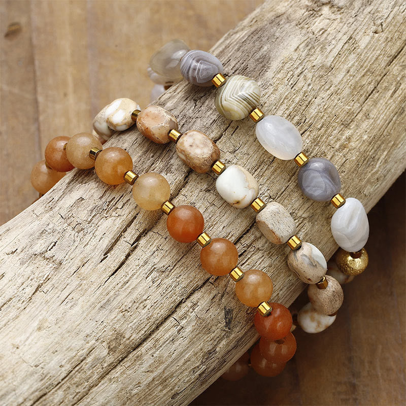 Buddha Stones Botswana Agate Red Agate Emperor Stone Creativity Triple Wrap Bracelet