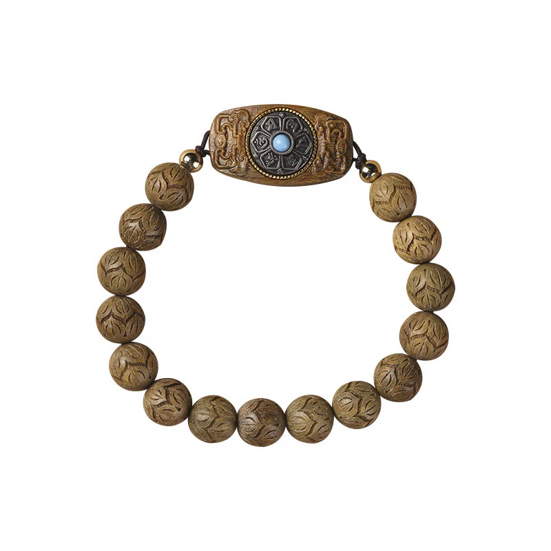 Buddha Stones Green Sandalwood Ebony Wood Sandalwood Om Mani Padme Hum Soothing Bracelet