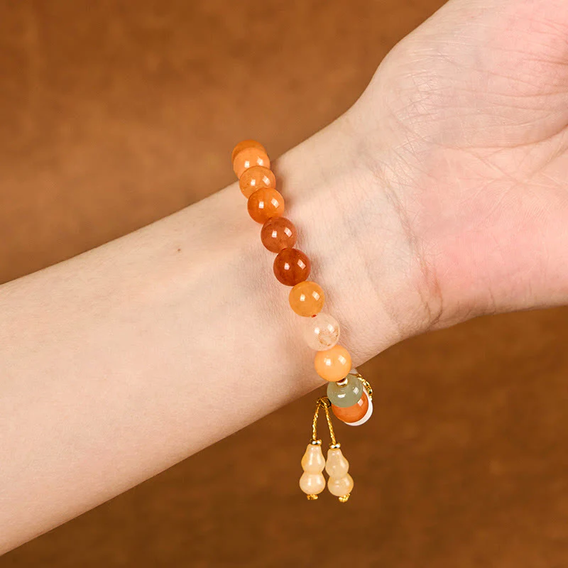 Buddha Stones Golden Silk Jade Beads Gourd White Crystal Wealth Luck Bracelet