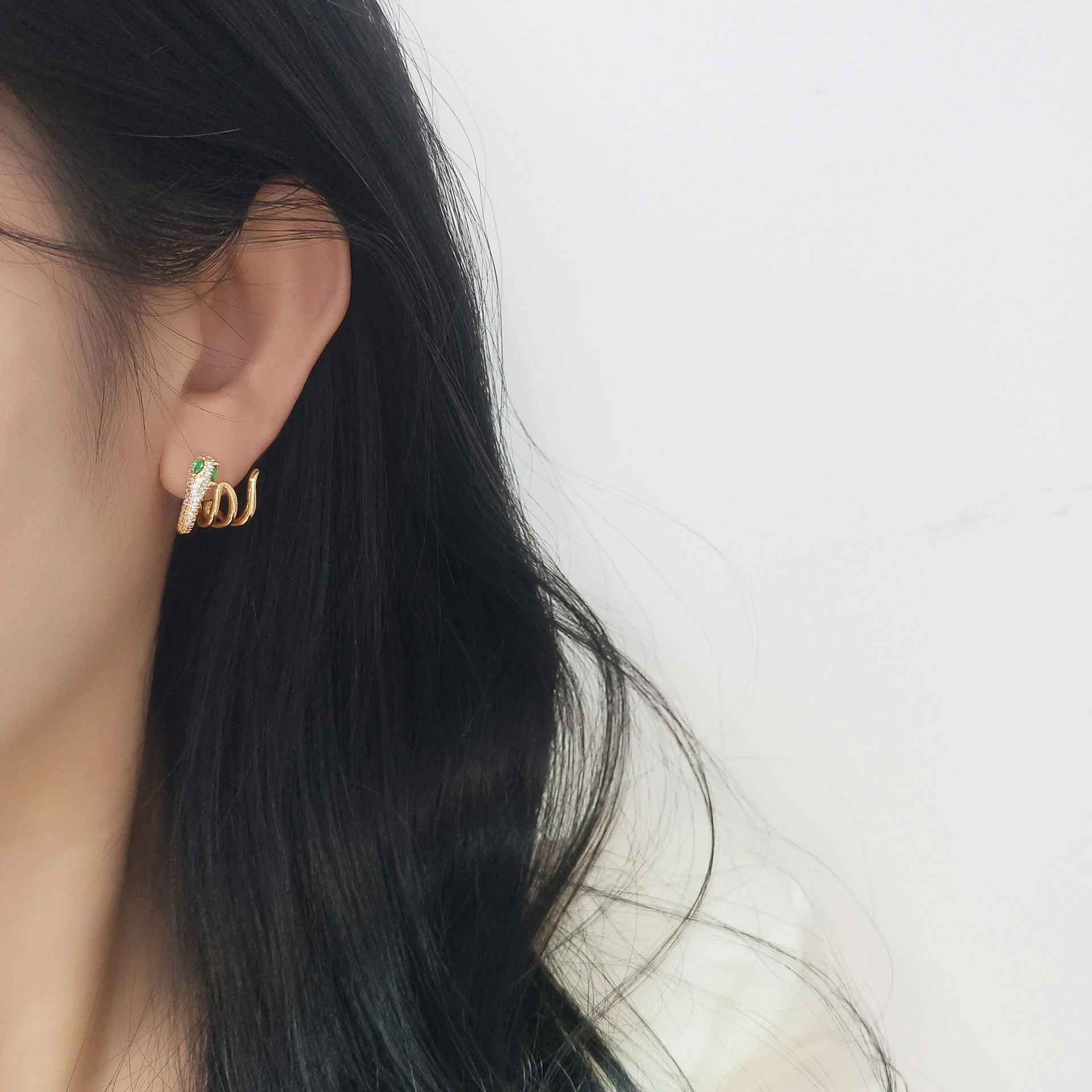 Buddha Stones 925 Sterling Silver Green-eyed Snake Shape Year Of The Snake Harmony Earrings