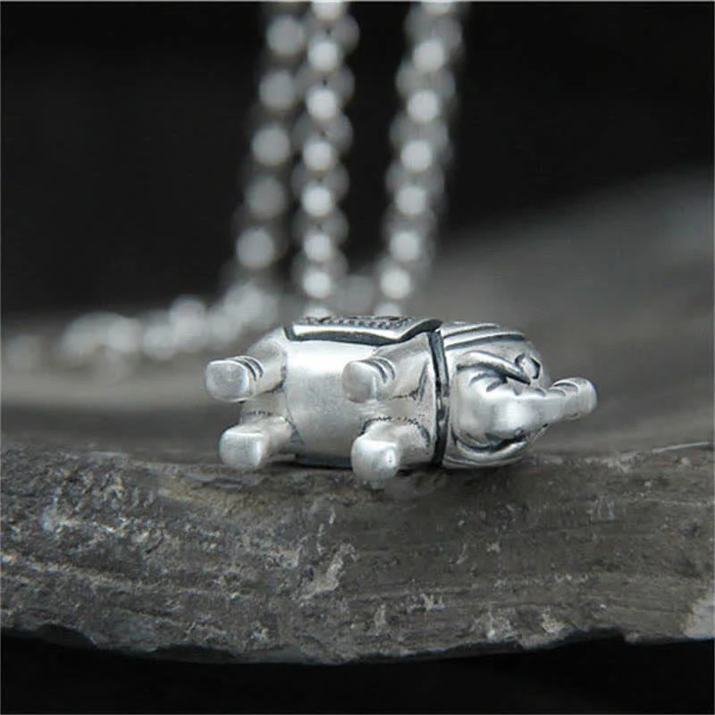 Buddha Stones 990 Sterling Silver Elephant Strength Necklace Pendant