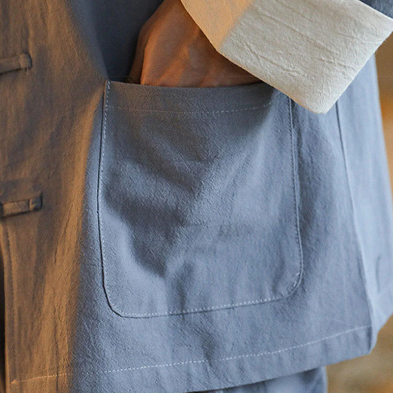 Buddha Stones 2Pcs Zen Tang Suit Men's Frog-Button Long Sleeve Shirt Pants Set With Pockets