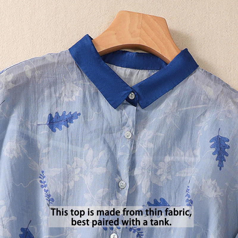 Buddha Stones Small Yellow Flower Leaves Buttons Short Sleeve Women's Shirt