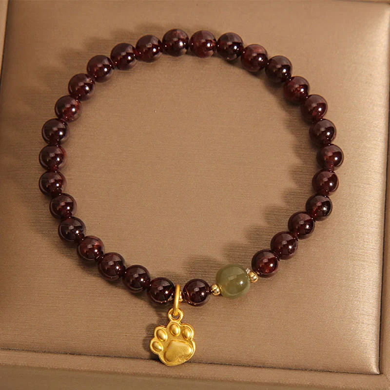 Buddha Stones Cat's Paw Garnet Hetian Jade Beads Purification Bracelet