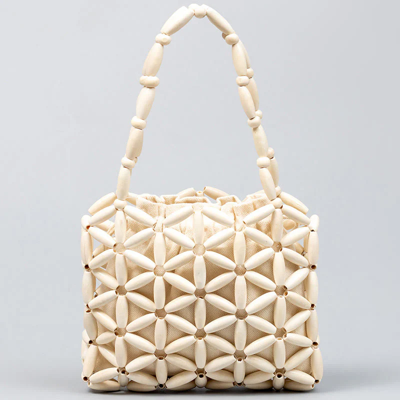 Buddha Stones Hand-woven Mini Wooden Beads Handbag
