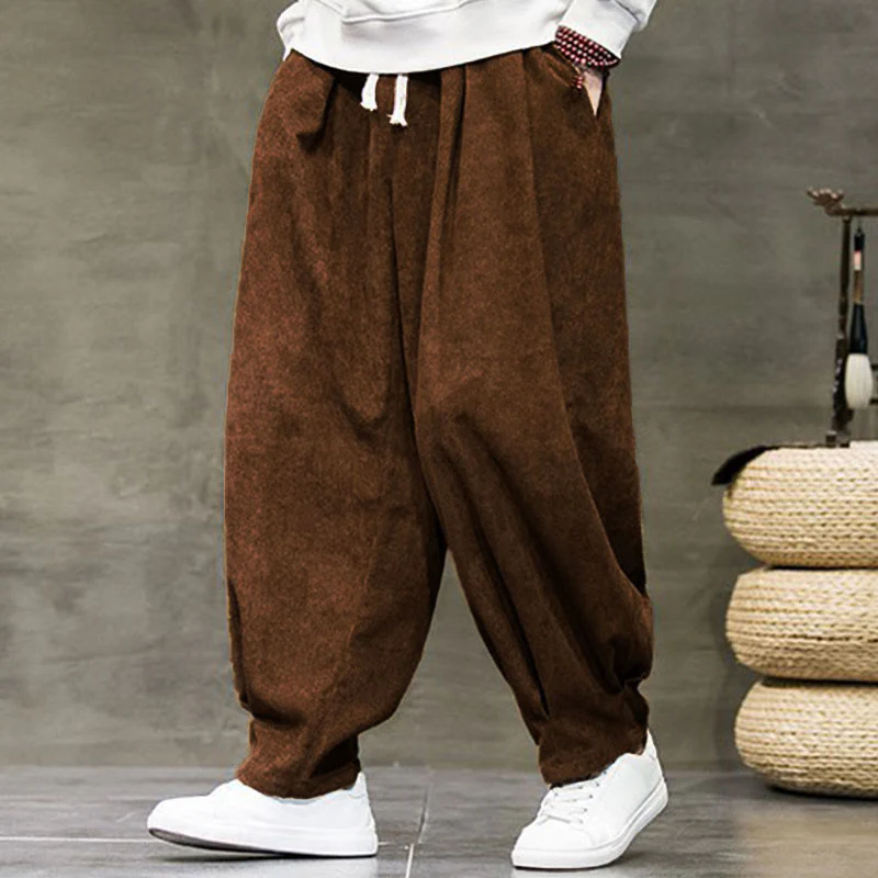 Buddha Stones Casual Plain Cotton Bloomer Men's Pants With Pockets