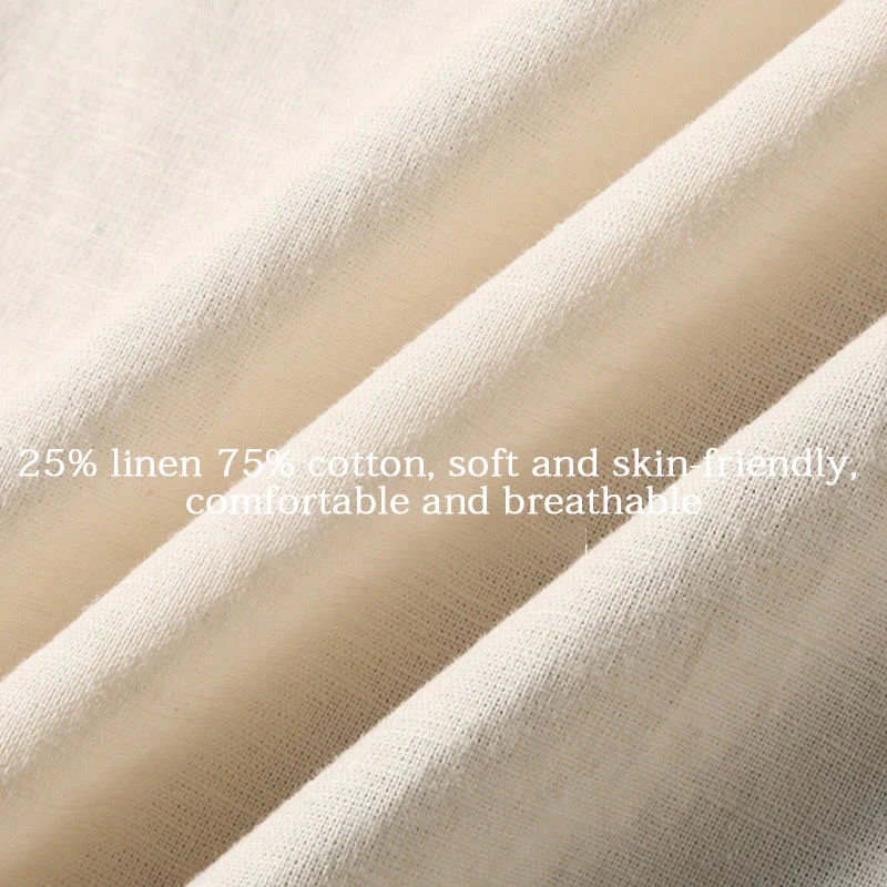 Buddha Stones Summer Men's Short Sleeve Button Down Cotton Linen Shirt