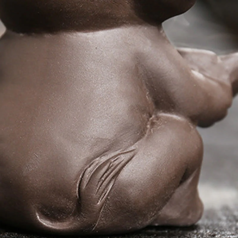 Buddha Stones Little Elephant Holding Leaf Purple Clay Backflow Smoke Fountain Healing Incense Burner Decoration