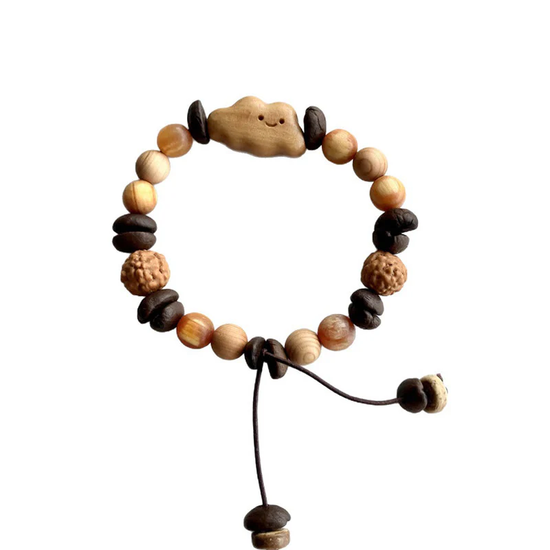 Buddha Stones Natural Irregular Cloud Coffee Beans Sandalwood Protection Bracelet