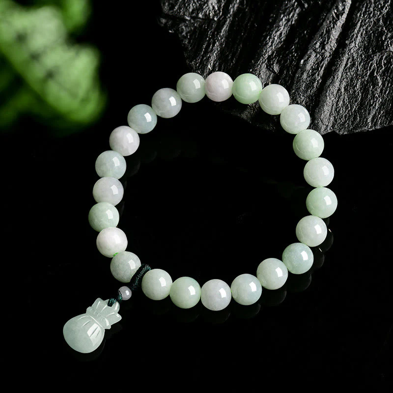 Buddha Stones Natural Jade Money Bag Charm Luck Bracelet