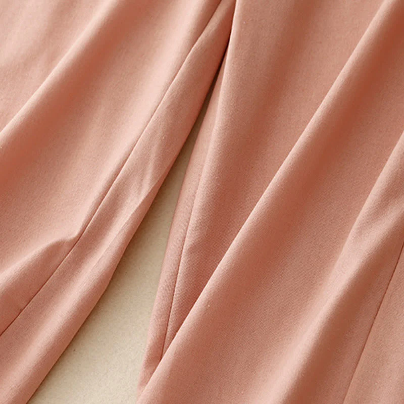 Buddha Stones Casual Straight Leg Design Women's Cotton Linen Pants With Pockets