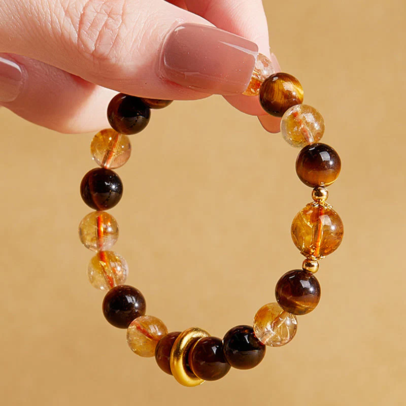Buddha Stones 999 Sterling Silver Natural Citrine Tiger Eye Peace Buckle Protection Bracelet