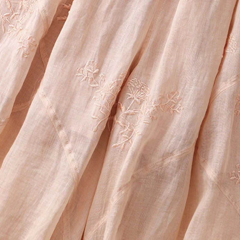 Buddha Stones Embroidered Pattern Women's Cotton Linen Harem Pants With Pockets