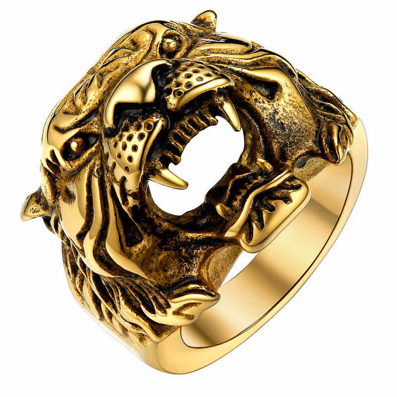 Buddha Stones Men's Animal Tiger Head Titanium Steel Balance Calm Punk Rock Biker Ring