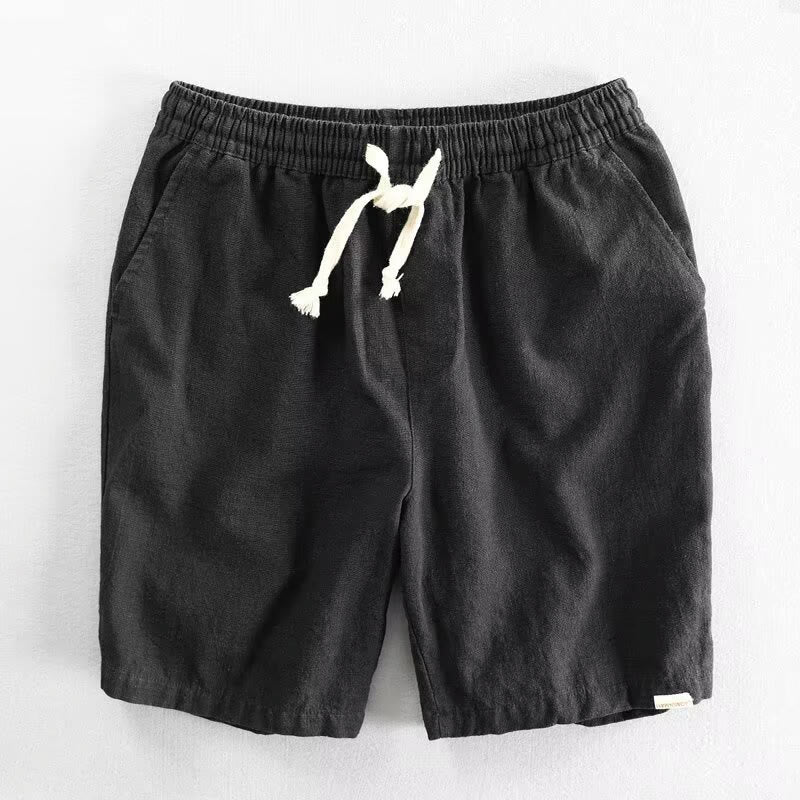 Buddha Stones Drawstring Elastic Waist Cotton Linen Men's Shorts With Pockets