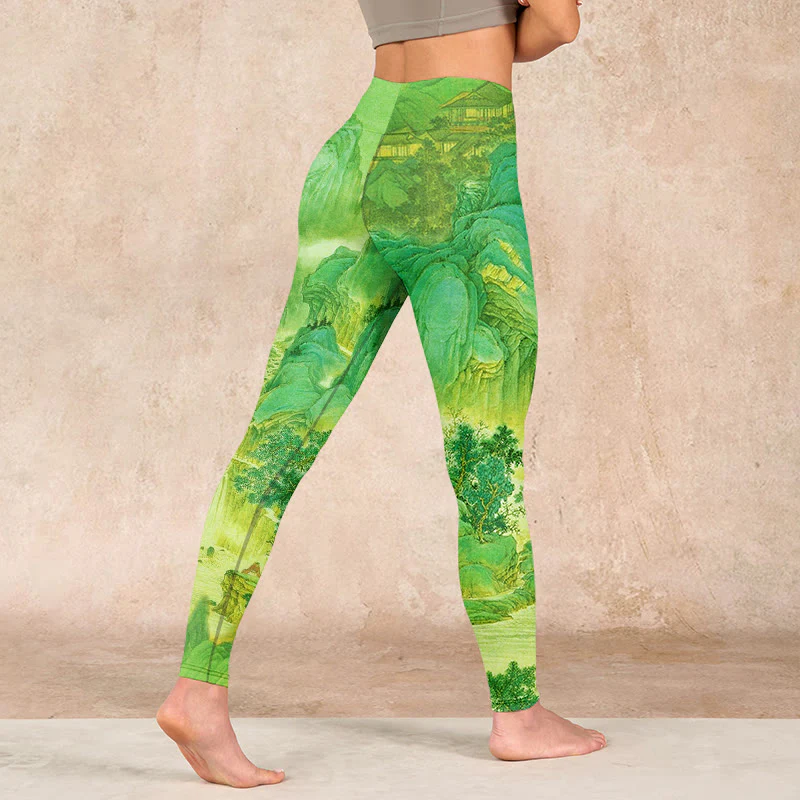 Buddha Stones Mountain River Lanscape Print Gym Leggings Women's Yoga Pants